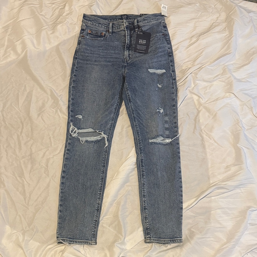 GAP Women's Ripped High Rise Cigarette Jeans - Classic Blue